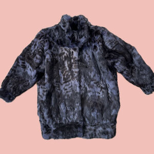 Vintage Blue Black Mink Fur Coat Size 36 S M Real Fur Jacket
